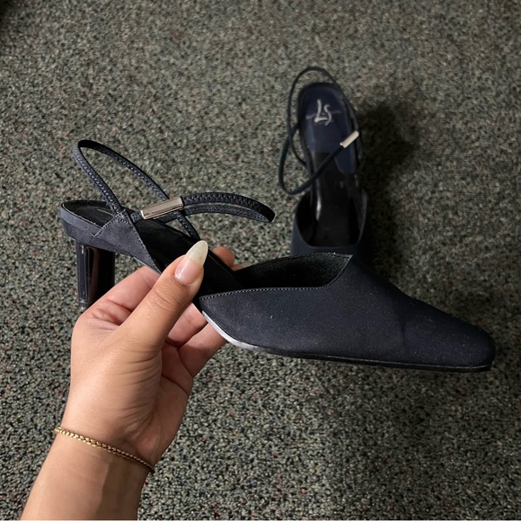 Black Vintage Y2K 90s Strappy Low Block Kitten Square-Toe Heels Comfortable Sz 8 - Picture 14 of 16